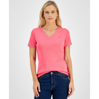 Tommy Hilfiger Embellished V-Neck Cotton T-Shirt pour Femmes