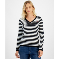 Tommy Hilfiger Women's Striped V-Neck Long-Sleeve Sweater