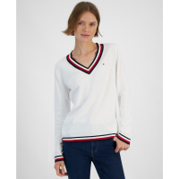 Tommy Hilfiger Contrast-Trim V-Neck Sweater pour Femmes