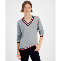 Tommy Hilfiger Contrast-Trim V-Neck Sweater pour Femmes