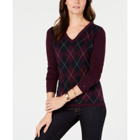 Tommy Hilfiger Women's Cotton Argyle V-Neck Sweater