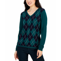 Tommy Hilfiger Women's Cotton Argyle V-Neck Sweater