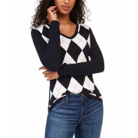 Tommy Hilfiger Women's Cotton Argyle V-Neck Sweater