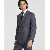 Calvin Klein 'Slim-Fit Gray Plaid Wool-Blend Double Breasted Suit Separate Jac' pour Hommes