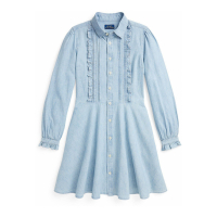 Polo Ralph Lauren Big Girl's 'Ruffled Cotton Chambray Dress'