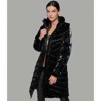 Karl Lagerfeld Paris 'Long Liquid Puffer With Fur Trim' pour Femmes