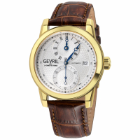 Gevril Men's Gramercy, IPYG Case, Silver Dial, Genuine Handmade Italian Brown Strap Watch