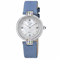 Gevril Women's Matera Swiss Quartz White Mother Of Pearl Dial Blue Suede Strap Diamond Watch