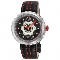 Gevril Men's Motorcycle SS Case,Black Dial, Red Hands, Genuine Handmade Italian Leather Black/Red Strap Watch