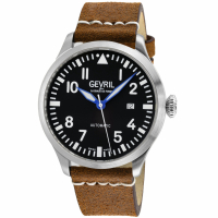 Gevril Men's Vaughn  SS Case,Ss Bezel Black/White Dial, Genuine Leather Strap Watch