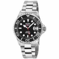 Gevril Men's Wall Street Black Enamel Dial, Ceramic Black Bezel, 316L Stainless Steel Bracelet Watch