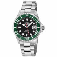 Gevril Men's Wall Street Black Enamel Dial, Ceramic  Green Bezel, 316L Stainless Steel Bracelet Watch