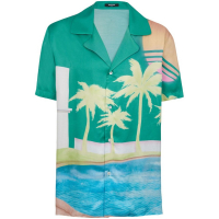 Balmain 'Graphic-Print Satin Shirt' Kurzärmeliges Hemd für Herren