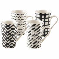 Aulica Set Of 4 Blacl & White Mug 450Ml