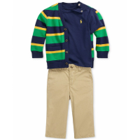 Polo Ralph Lauren '3-Pc. Solid T-Shirt, Stripe Fleece Cardigan & Poplin Pants Set' für Baby Mädchen