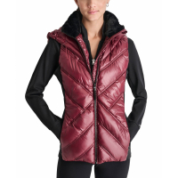 DKNY Women's 'Hooded with Contrast Scuba and Teddy Faux Fur Collar' Puffer Vest