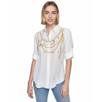 Karl Lagerfeld Paris 'Chain-Printed Button-Front, Regular & Petite' Hemd für Damen