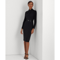 LAUREN Ralph Lauren Women's 'Belted Mockneck Stretch' Long-Sleeved Dress