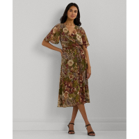 LAUREN Ralph Lauren Robe Midi 'Floral Belted Crinkle Georgette' pour Femmes