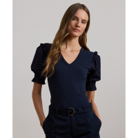 LAUREN Ralph Lauren Top à manches courtes 'Rib-Knit Puff-Sleeve' pour Femmes