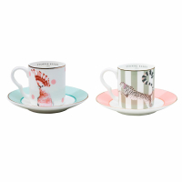 Yvonne Ellen Tasse À Expresso Et Soucoupes Guépard Et Oiseau, Ensemble De 2