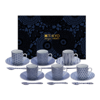 Tokyo Design Service À Expresso 6 Tasses + Soucoupes Et Cuillères À Café Nippon Blue En Porcelaine Bleu/Blanc