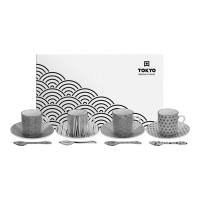 Tokyo Design Service À Expresso 4 Tasses + Soucoupes Et Cuillères Nippon Black En Porcelaine Blanc/Noir