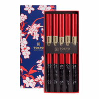 Tokyo Design Essstäbchen-Set/5 Geschenkbox Rot Schwarz Blumen