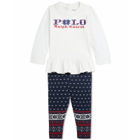 Ralph Lauren Kids 'Peplum Tee & Printed Jersey Leggings Set' für Baby Mädchen