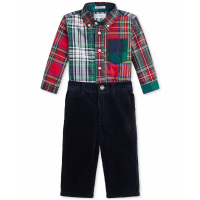 Ralph Lauren Kids 'Cotton Plaid Shirt & Corduroy Pants Set' für Baby Mädchen