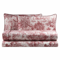 Biancoperla Toile De Jouy Lit Double Complet, Corail