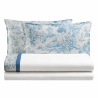 Biancoperla Toile De Jouy Parure De Lit Double Eko, Bleu