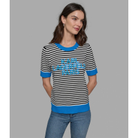 Karl Lagerfeld Paris 'Short Sleeve Striped Logo Sweater' pour Femmes