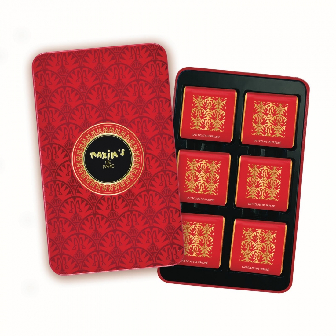 Plumier métal rouge | 12 carrés de chocolat au lait