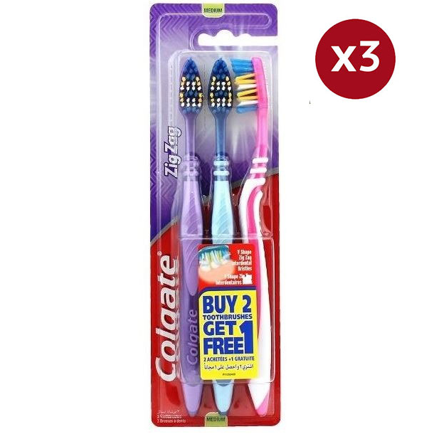 'Zig Zag' Toothbrush - Medium 3 Pack, 3 Pieces