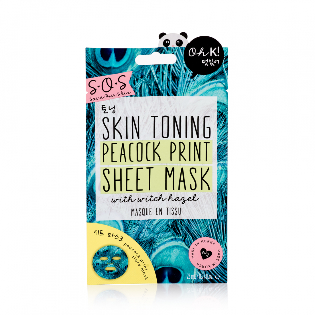 Masque visage en tissu 'SOS Skin Toning Peacock Print' - 23 ml