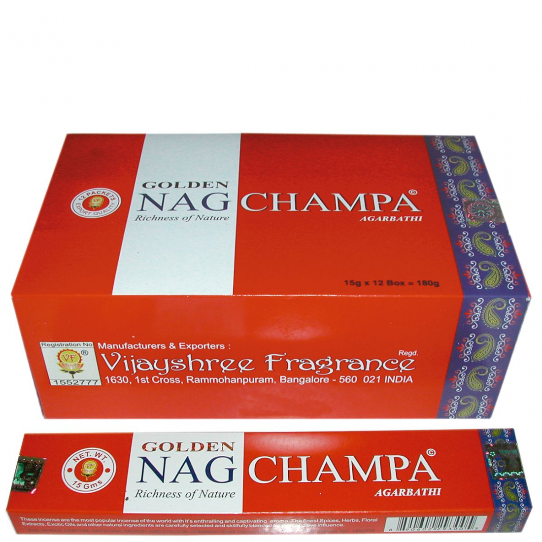 'Golden Nag Champa' Incense Sticks -  15 g, 12 Boxes