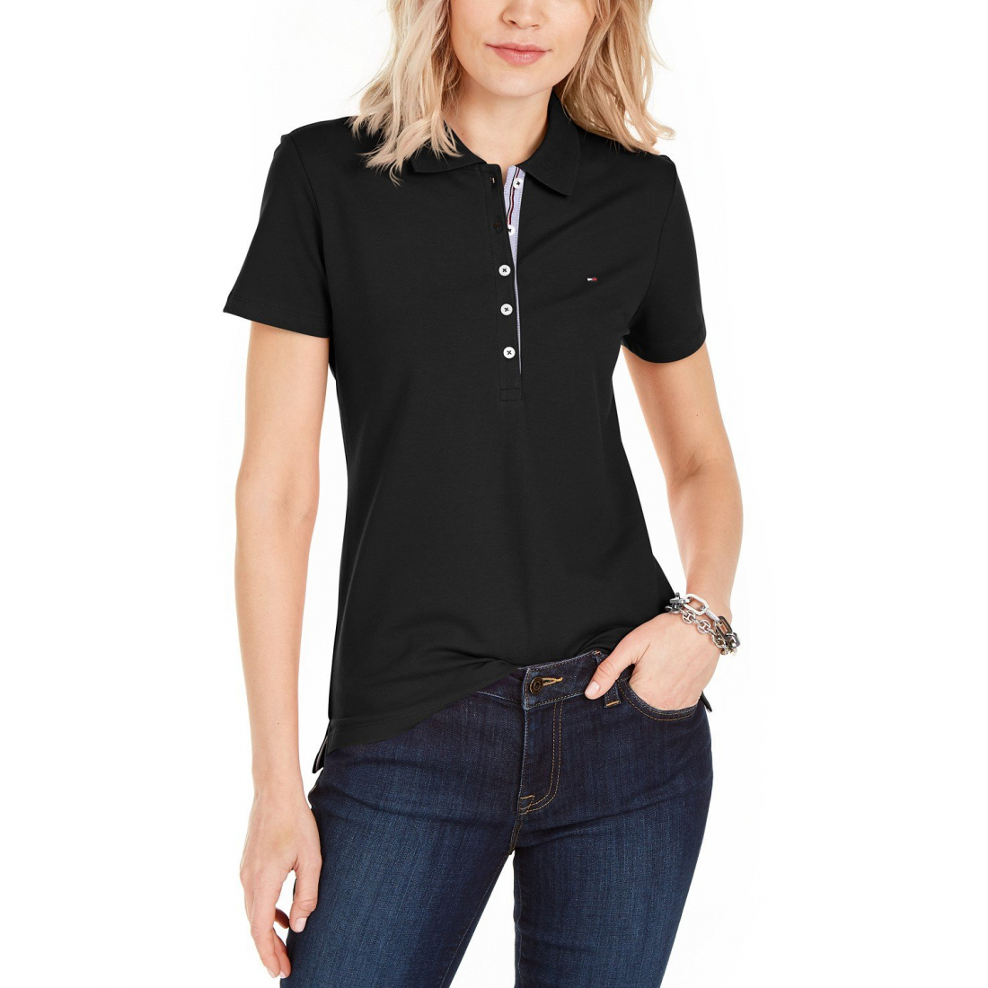 Women's Solid Short-Sleeve Polo Top