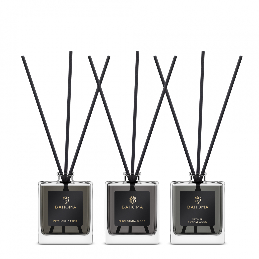 'Obsidian' Diffuser Set - Patchouli & Musk, Black Sandalwood,  Vetiver  50 ml, 3 Pieces