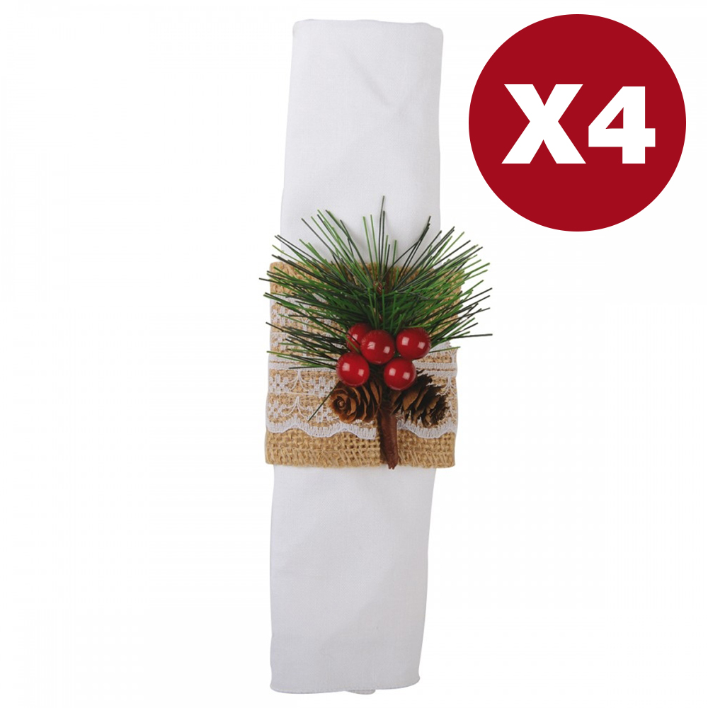 Set Of 4 Napkin Rings Christmas