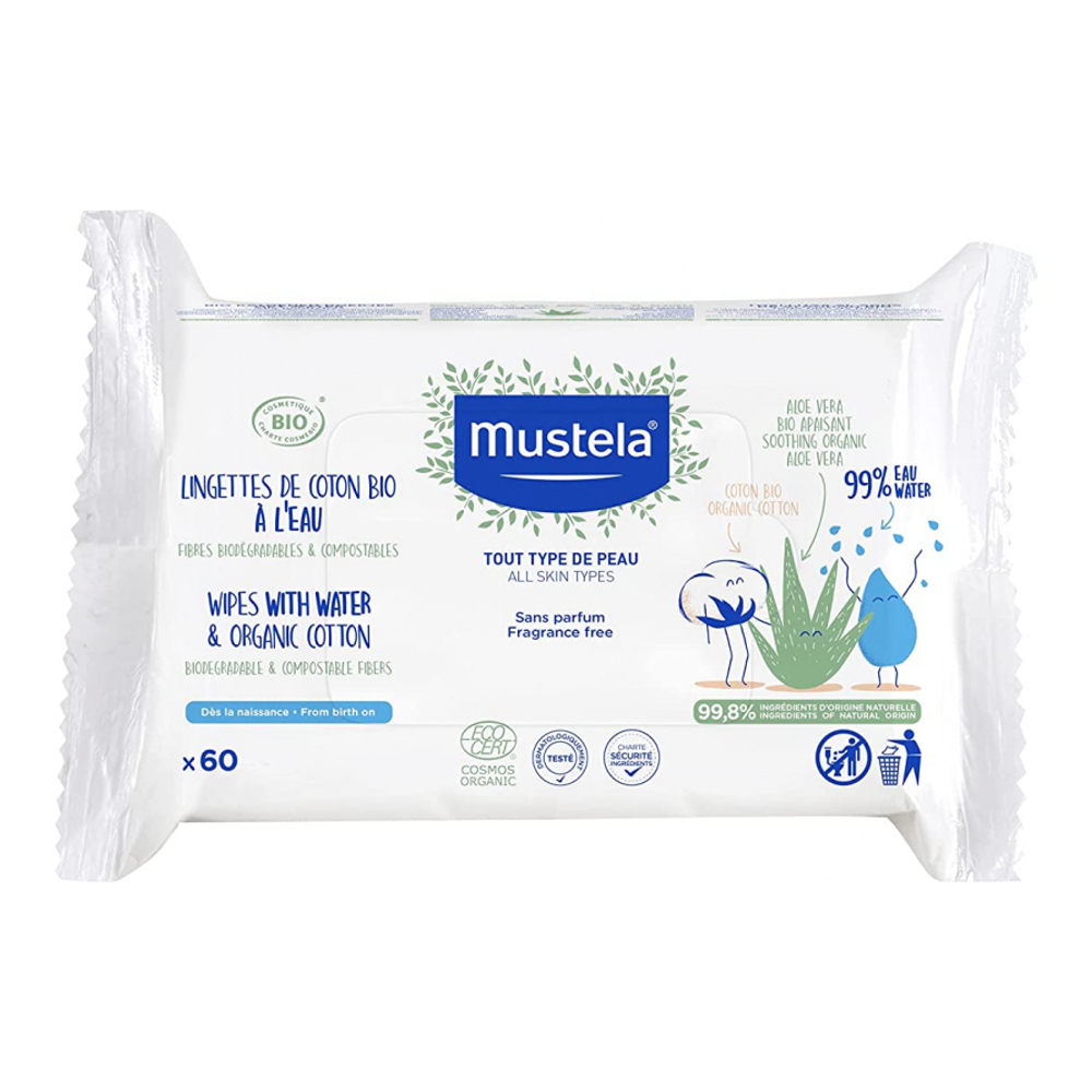 'Organic Cotton Water' Baby wipes - 60 Pieces