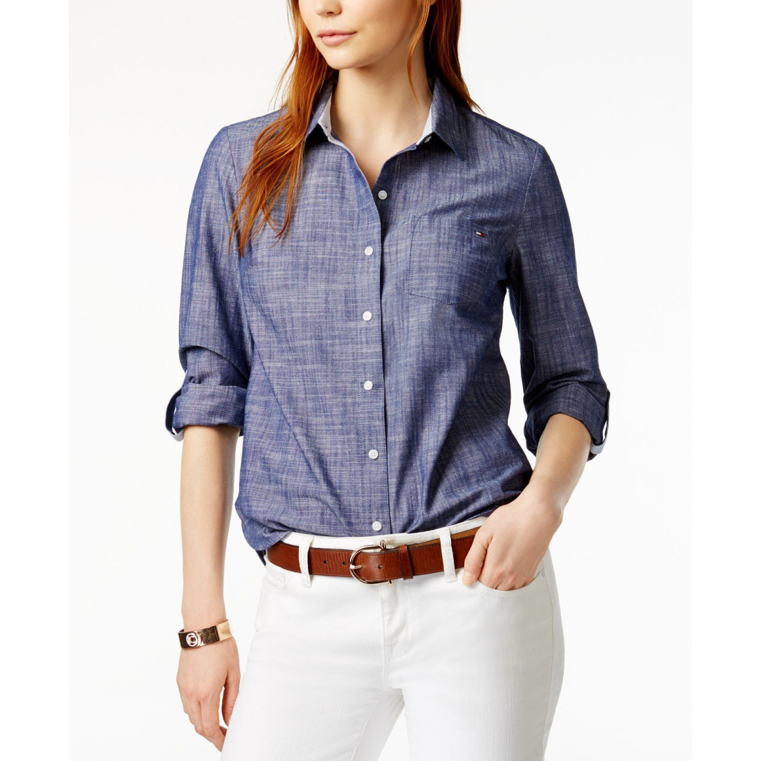 'Cotton Printed Roll-Tab Utility Shirt' für Damen