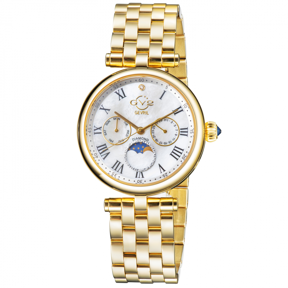 Women's Florence Mother of Pearl Dial Diamond Cut Ring on Dial Gold Tone Bracelet Watch