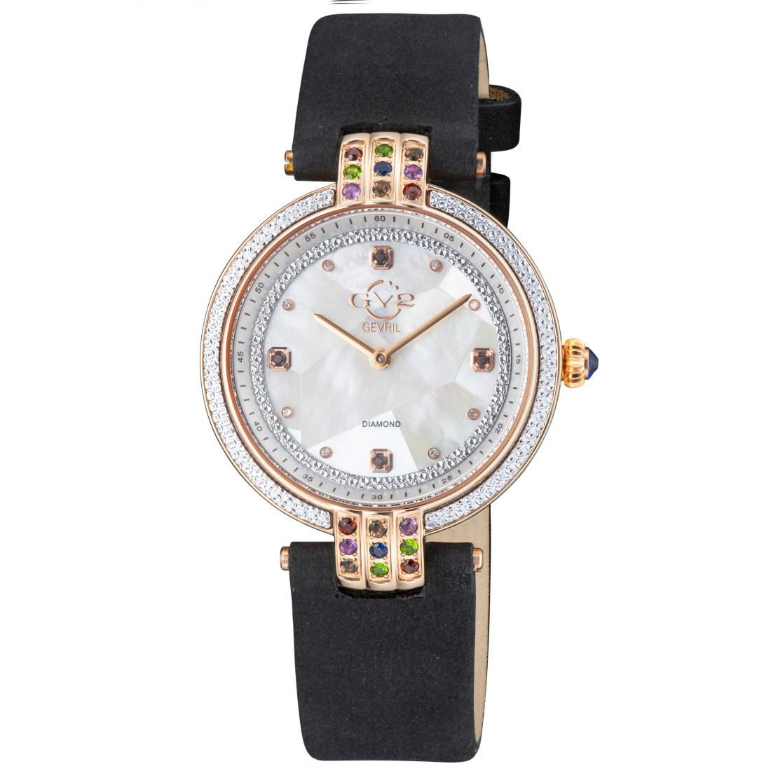 Women's Matera Swiss-Made Quartz White MOP Dial Black Handmade Italian Suede Diamond Watch