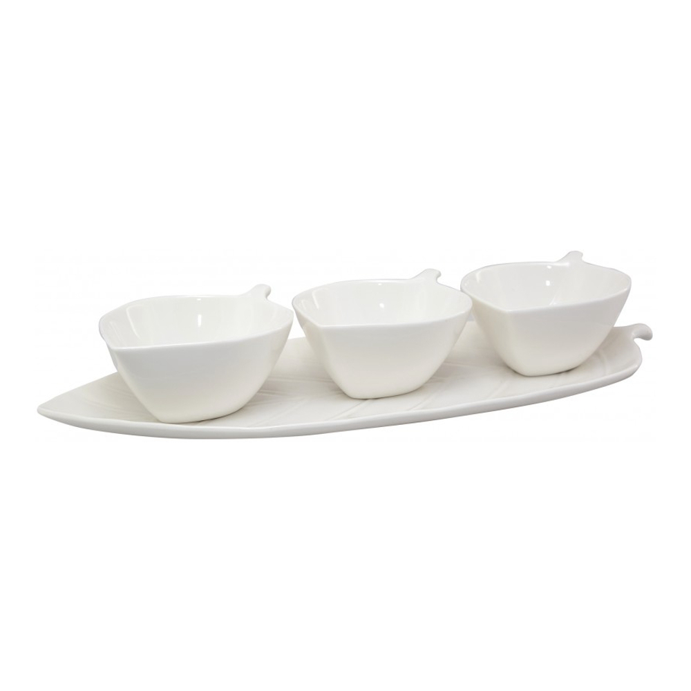 Set De 3 Coupelles Aperitif Plateau Feuille