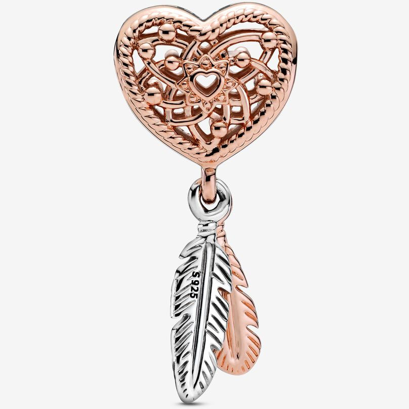 'Heart & Three Feathers Dreamcatcher' Charm für Damen