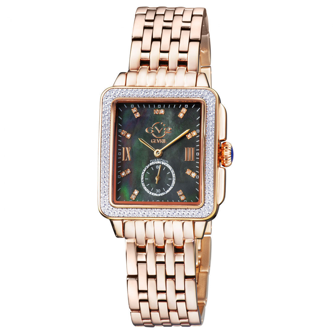 Women's Bari Diamond Black Mother of Pearl Dial IP Rose Gold Bracelet Watch