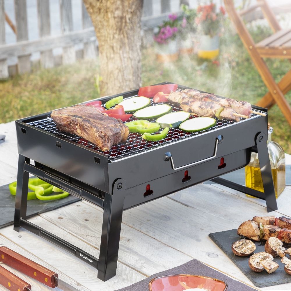 Folding Portable Barbecue For Use With Charcoal Bearbq