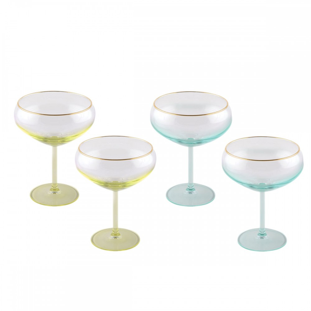 Ice Cream Cups On Stand Green And Yellow  - Set Of 4