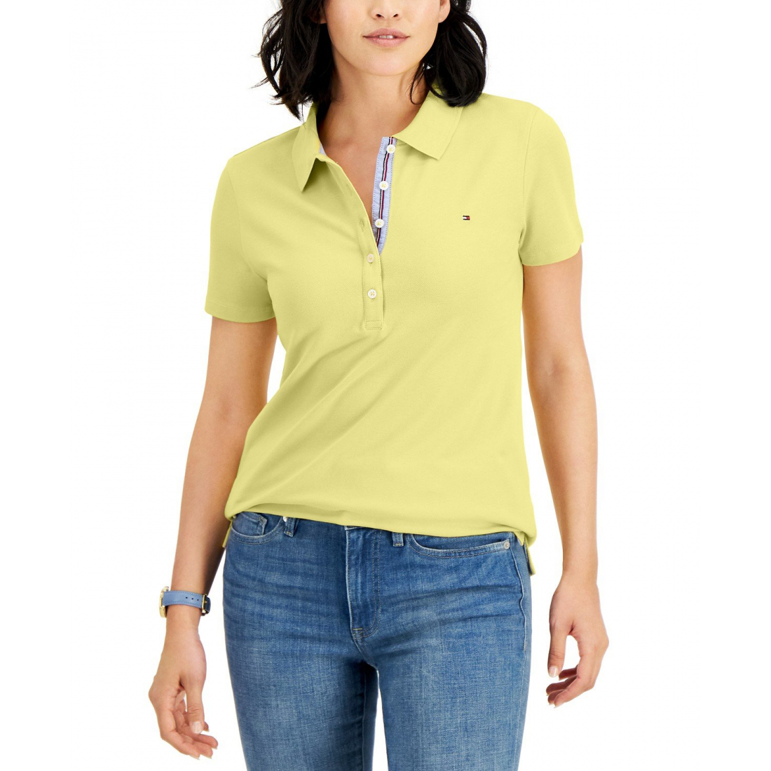 Solid Short-Sleeve Polo Top für Damen